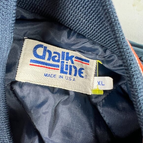 VTG 90 Chalk Line Chicago Bears Satin Jacket Extra Large Blue Snap Button Bomber - Picture 10 of 15